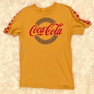 Coca Cola Mens Official Yellow Racing Stripe Retro Casual T-Shirt S